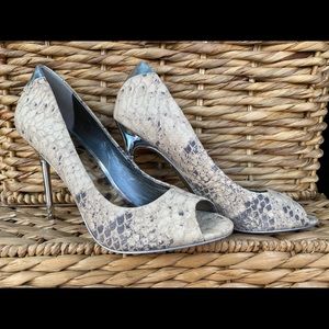 Sam Edelman Snakeskin Peep Toe Pumps, 7.5